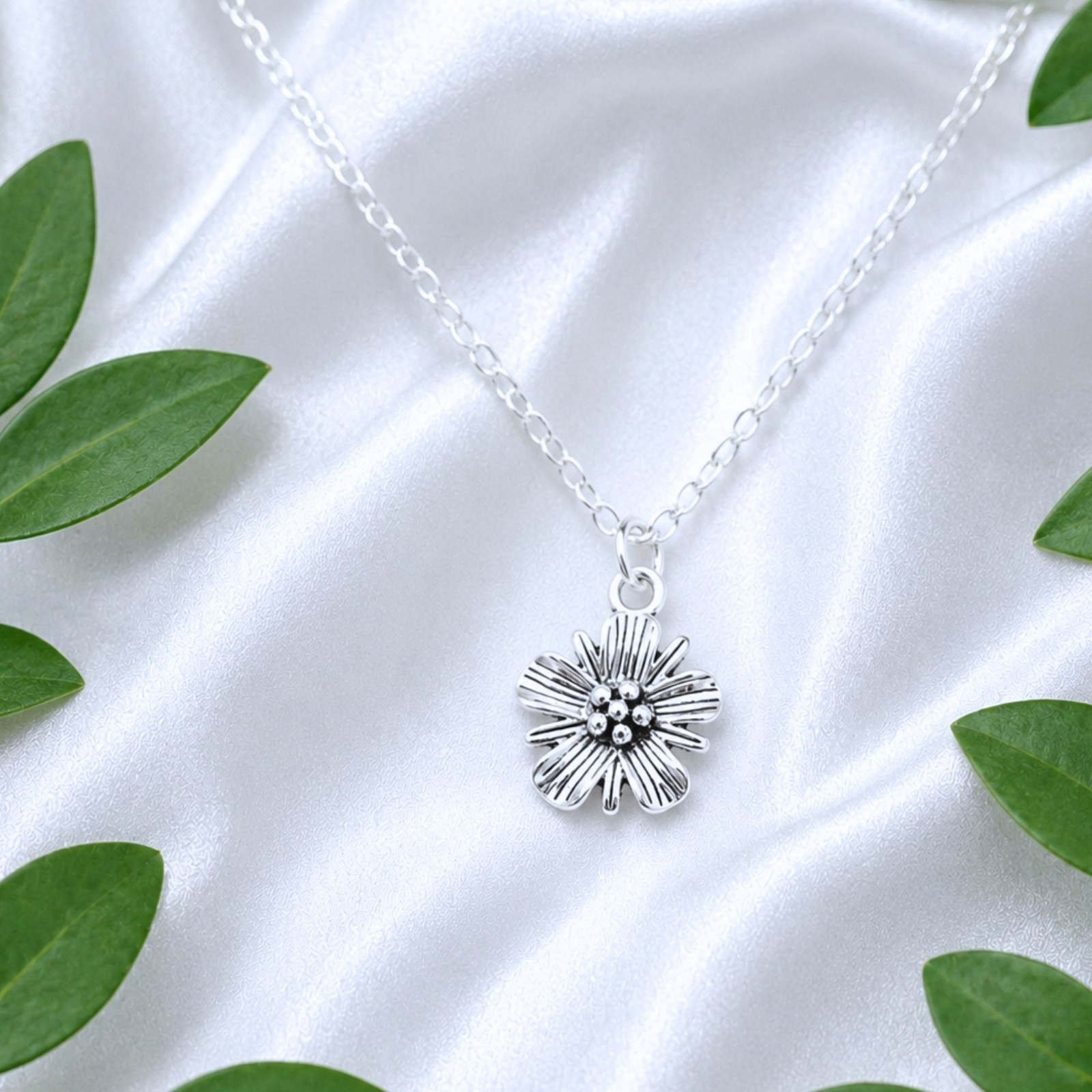 Silver Flower Necklace Floral Charm Pendant | Botanical Jewelry Gift Bridesmaid