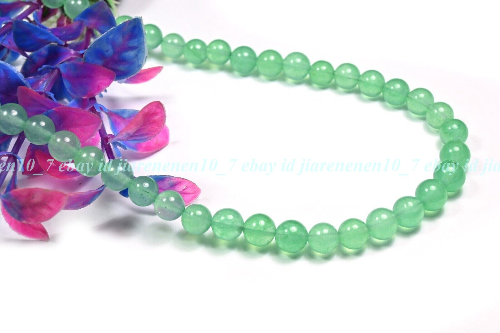 8mm Ligth Green Jade Smooth Round Gemstone Beads Unisex Handmade Necklace 16-28″