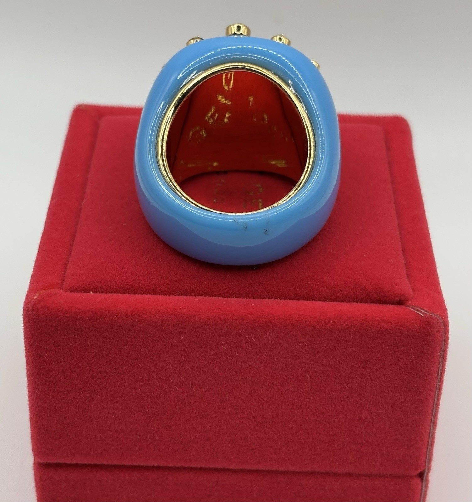 Blue Evil Eye Statement Ring Gold Tone Crystal Accent Oversized Fashion Ring