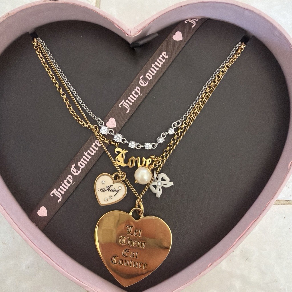 Juicy Couture Charm Necklace Multi Tone Layered YJRU3589 with Box