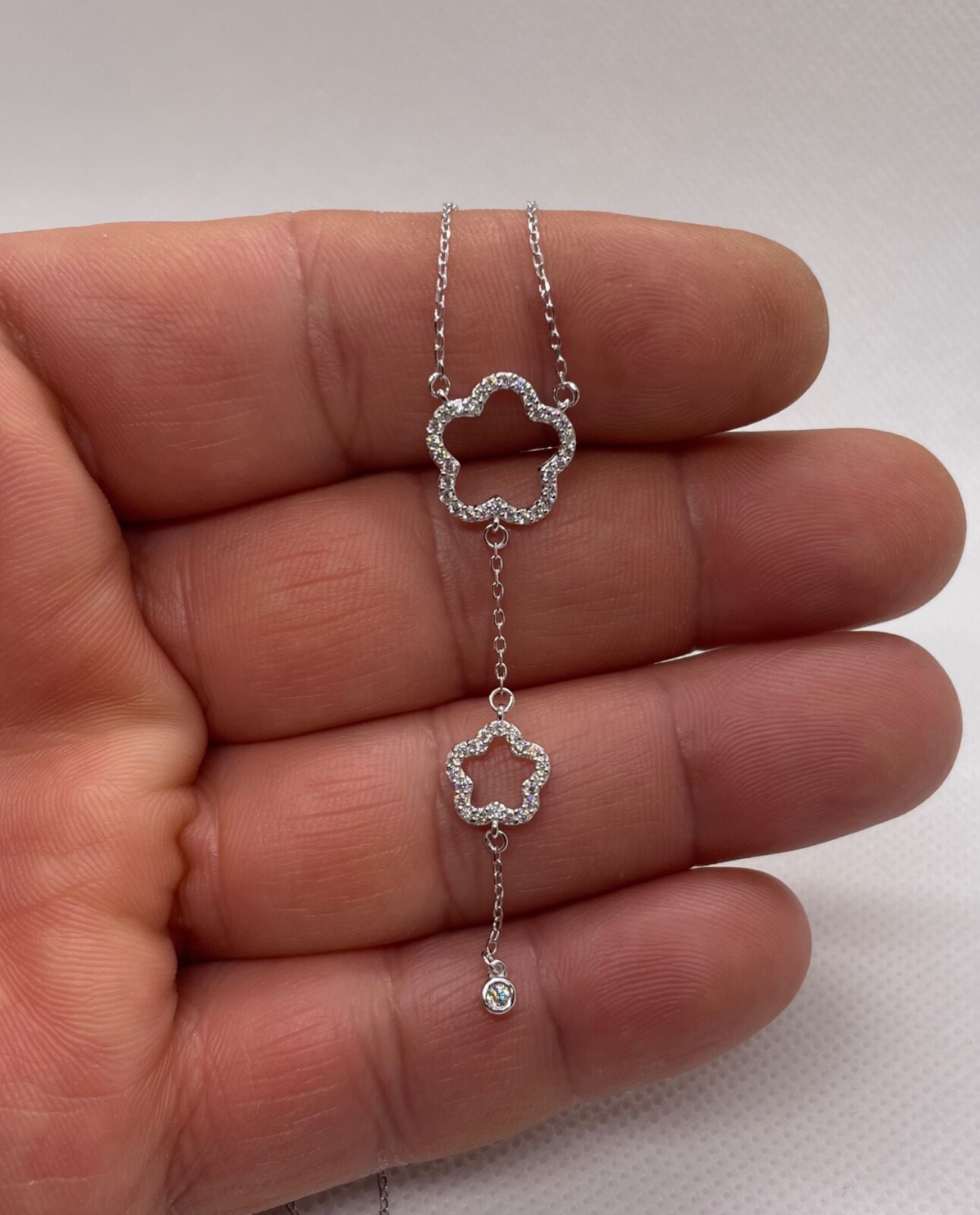 Double clover necklace lab simulated diamonds 925 sterling silver