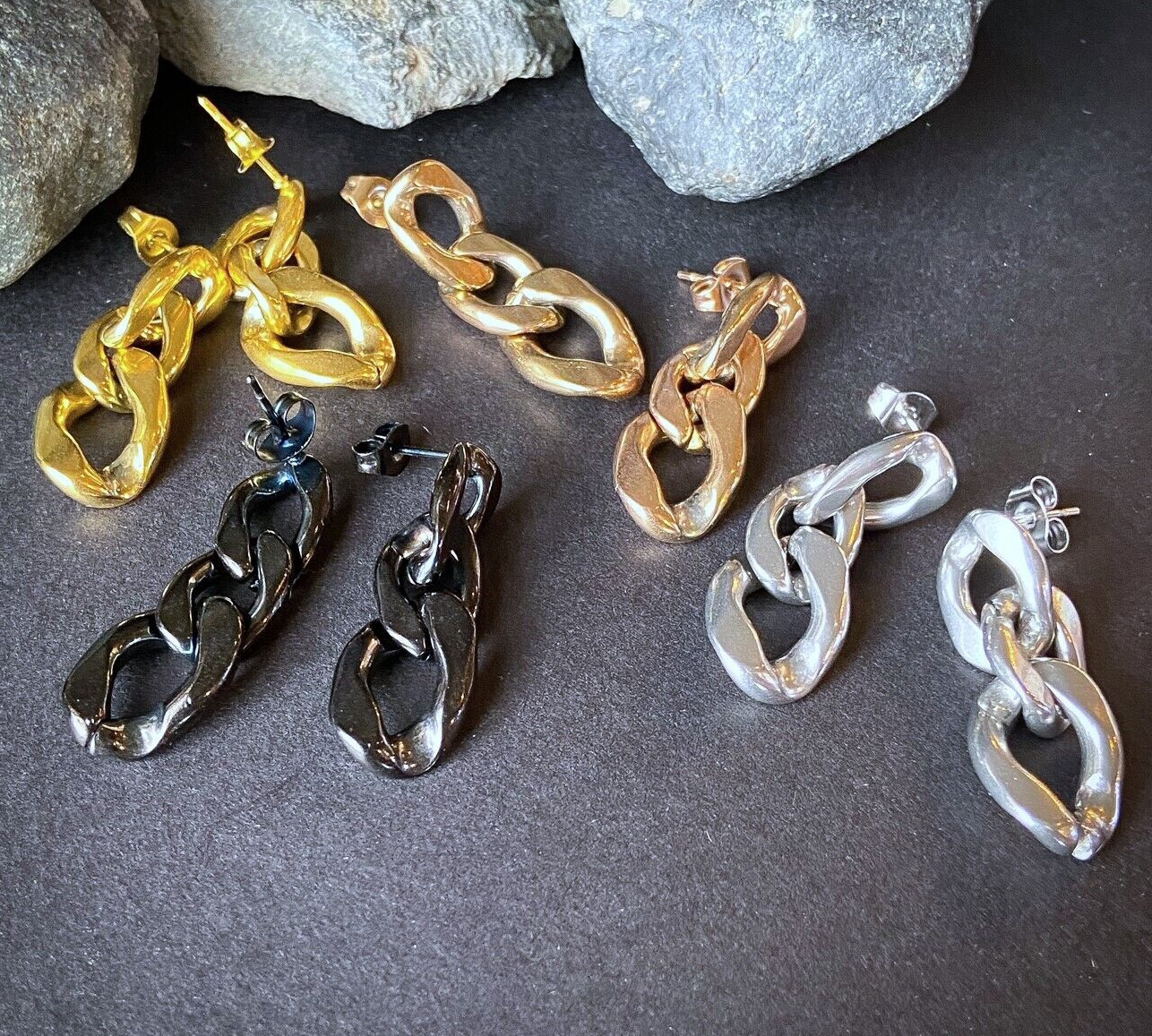 PAIR Chain Link Dangle Earring Studs 316L Surgical Steel 20g
