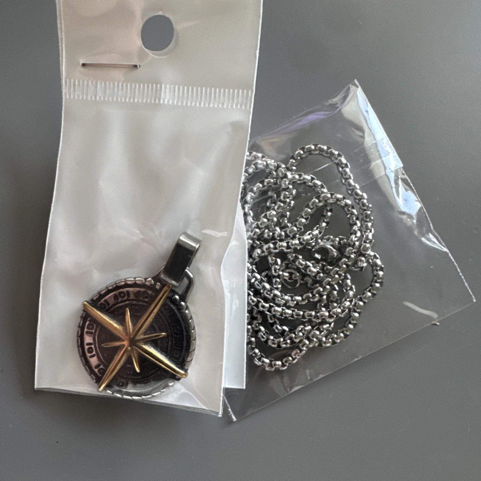 Viking Compass “North Star” or “Nautical Star” Two-tone Pendant 24” Chain Gift
