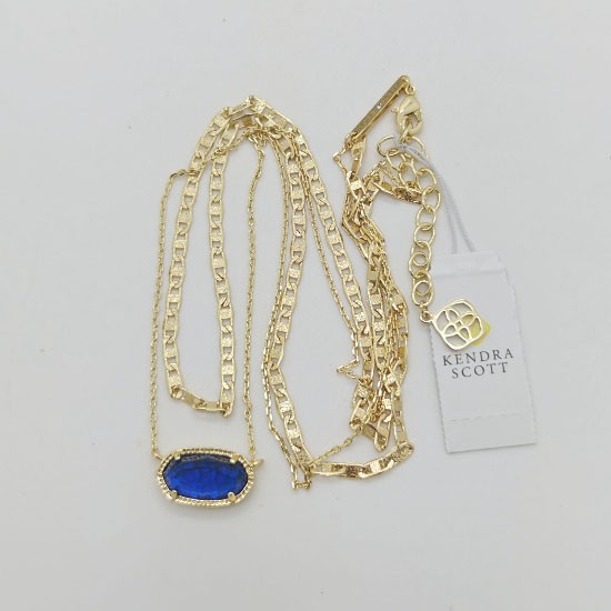 Kendra Scott Elisa Multi Strand Gold Pendant Necklace In Navy Blue Glass