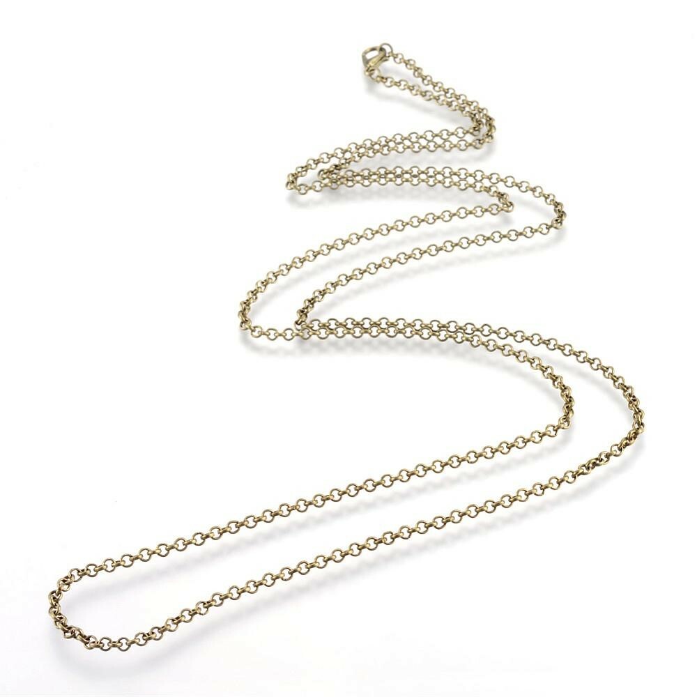 Antique Brass Bronze 30″ 75cm Long Round 3mm Rolo Link Chain Necklace