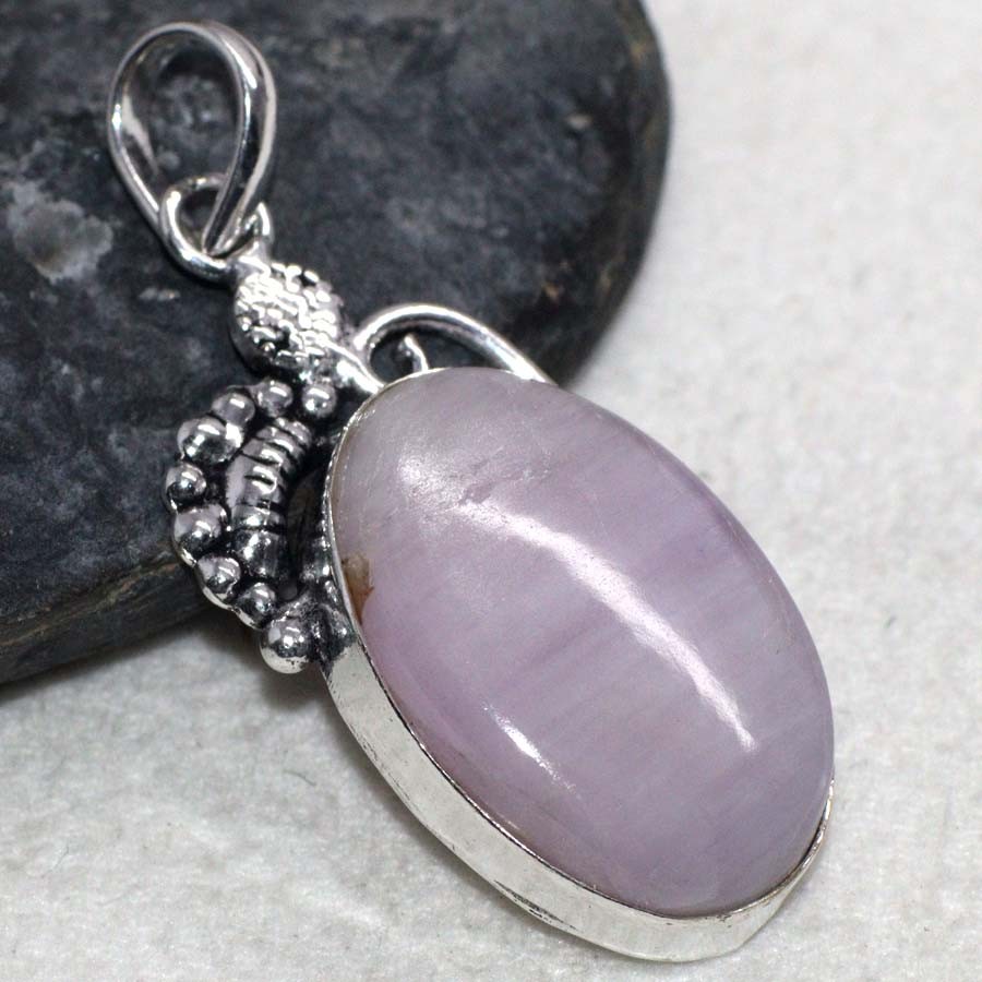 925 Silver Plated Kunzite Pendant Handmade Gemstone Jewelry Size 1.8″ GW