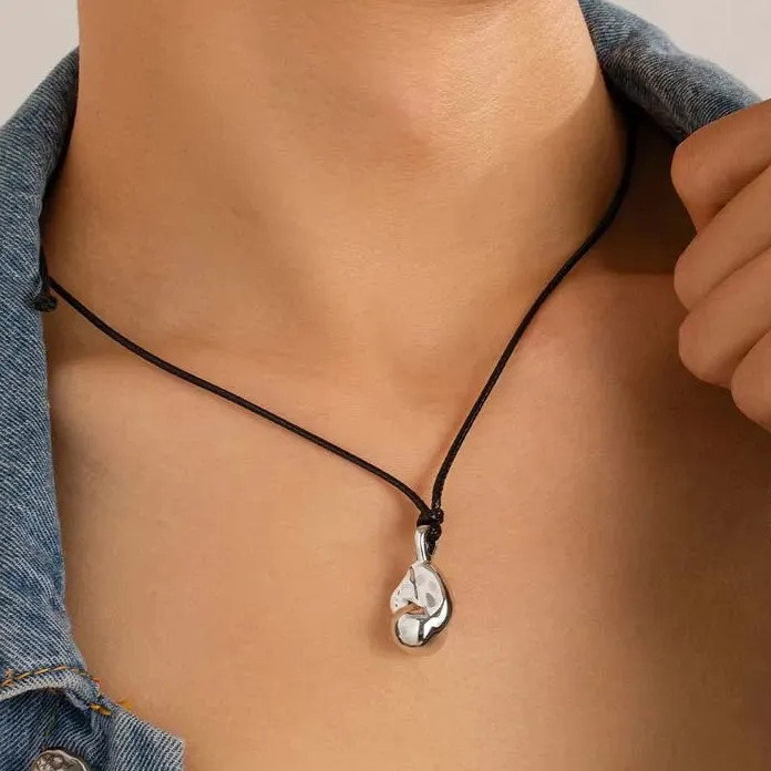Geometric Cotton Pendant Necklace Adjustable Leather Cord Unisex Jewelry