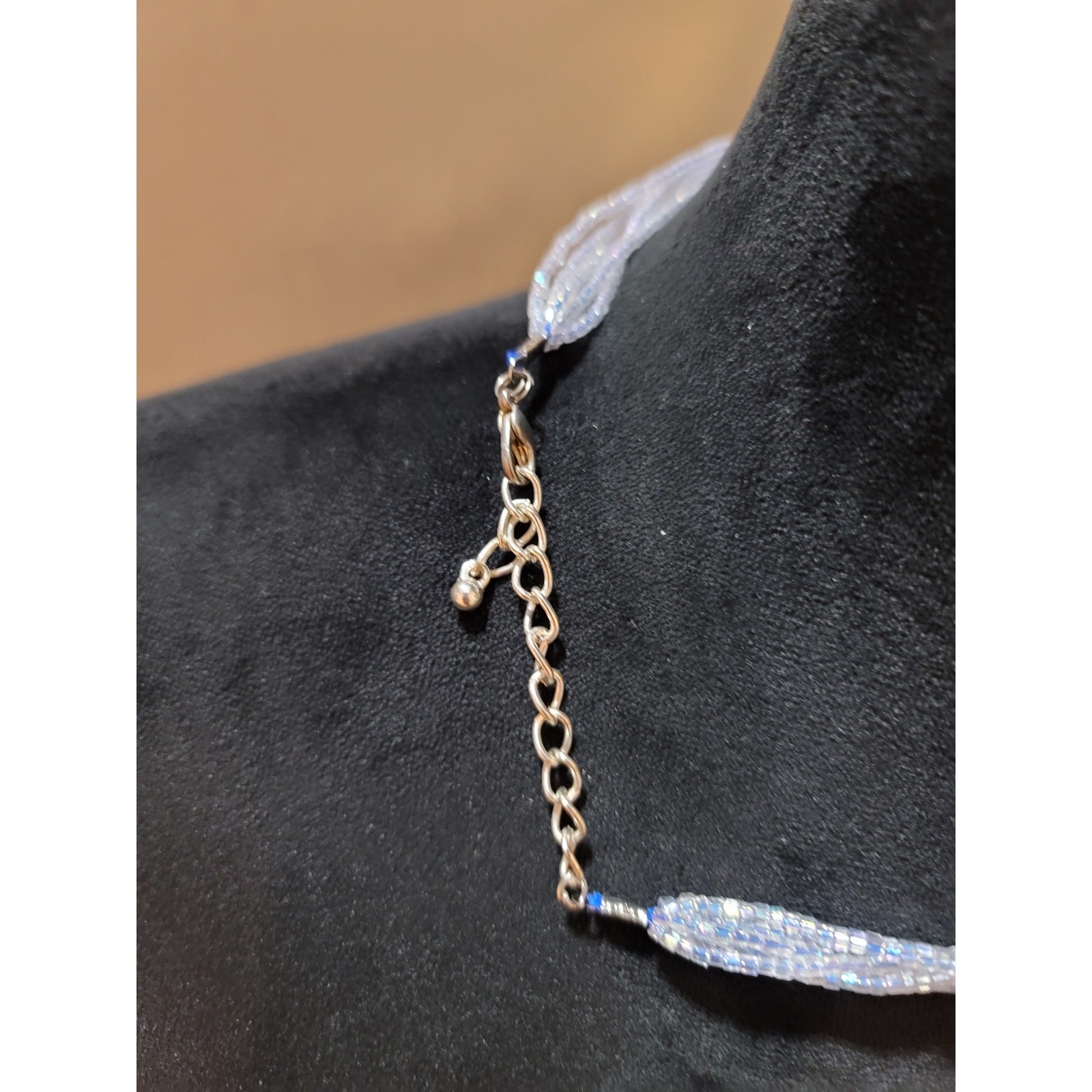 Women’s Multi Strand Beaded Choker Necklace With Blue Pendant Lobster Clasp