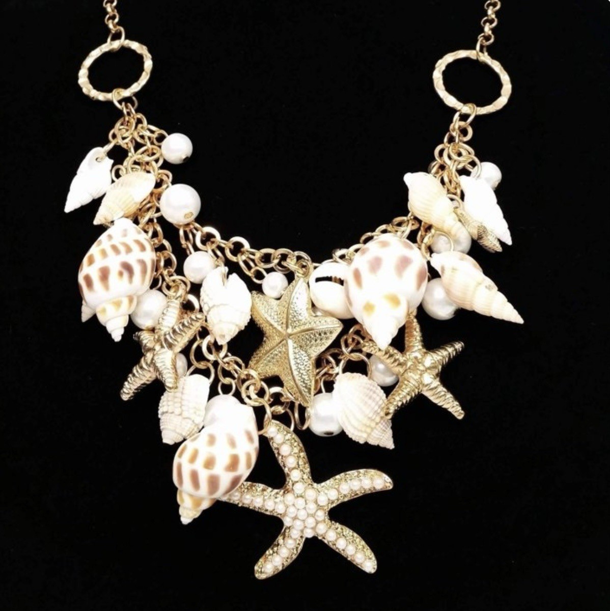 Seashell Starfish Necklace Pearl Zara Conch Mermaid Cruise Collar Gold Boho Ring