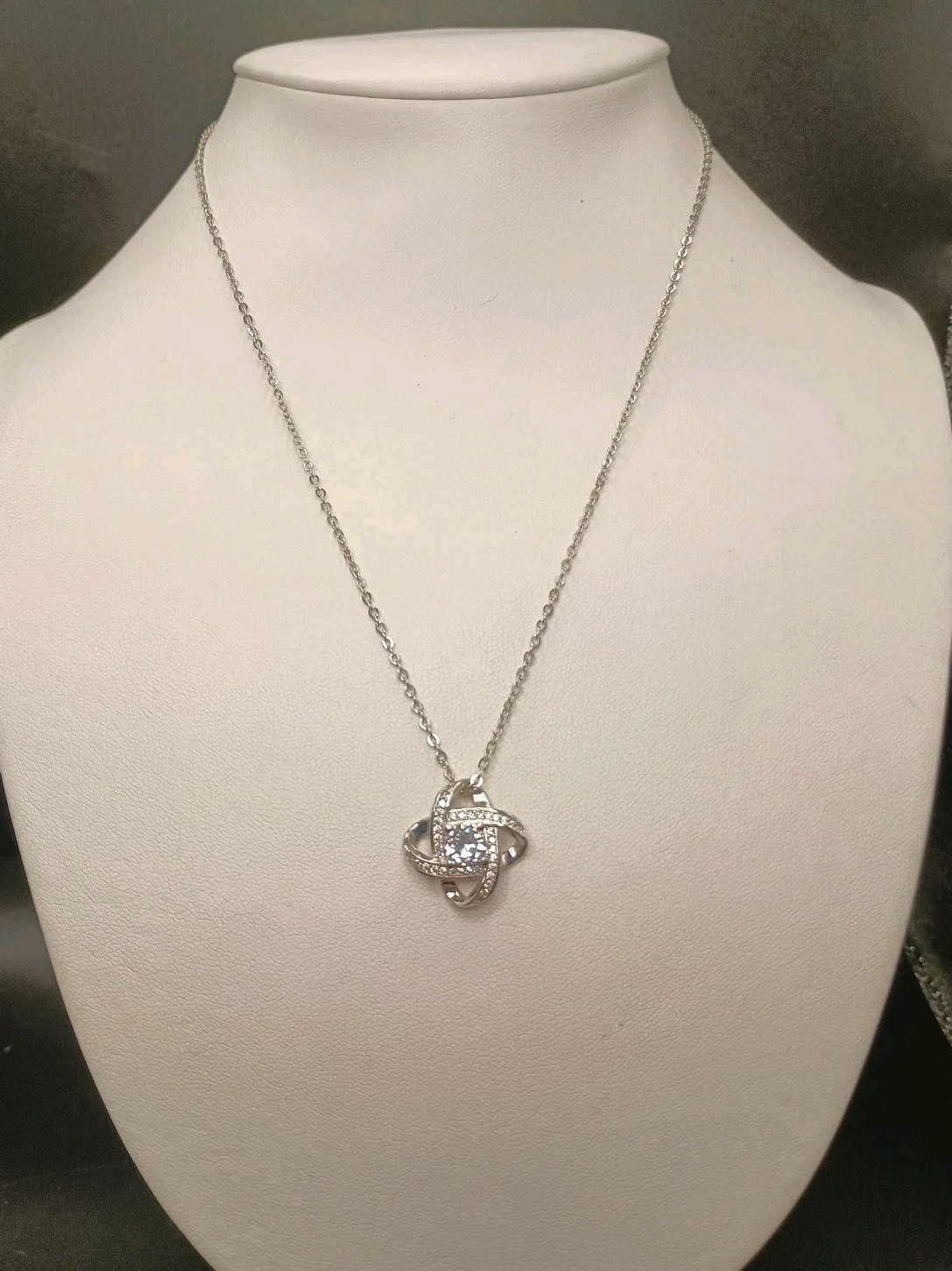 Sterling Silver Love Knot Pendant Necklace Cubic Zirconia Infinity