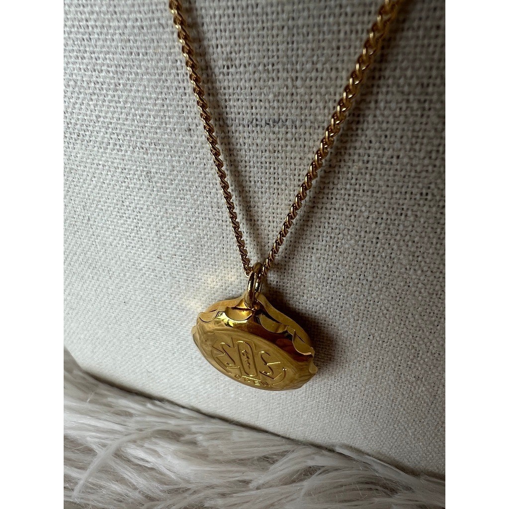 Medical Alert Necklace Emergency info Gold Caduceus Pendant Hidden Compartment