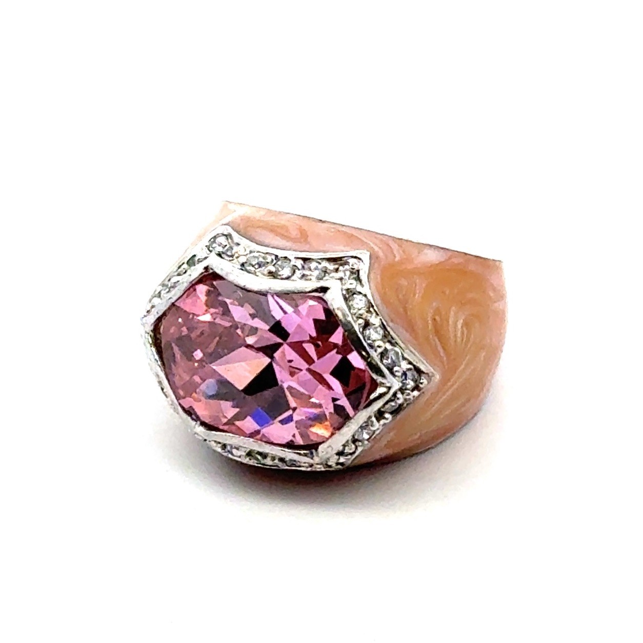 Size-7 Lauren G. Adam’s 925 Sterling Silver Enamel & Pink CZ Dome Ring, 14.4g