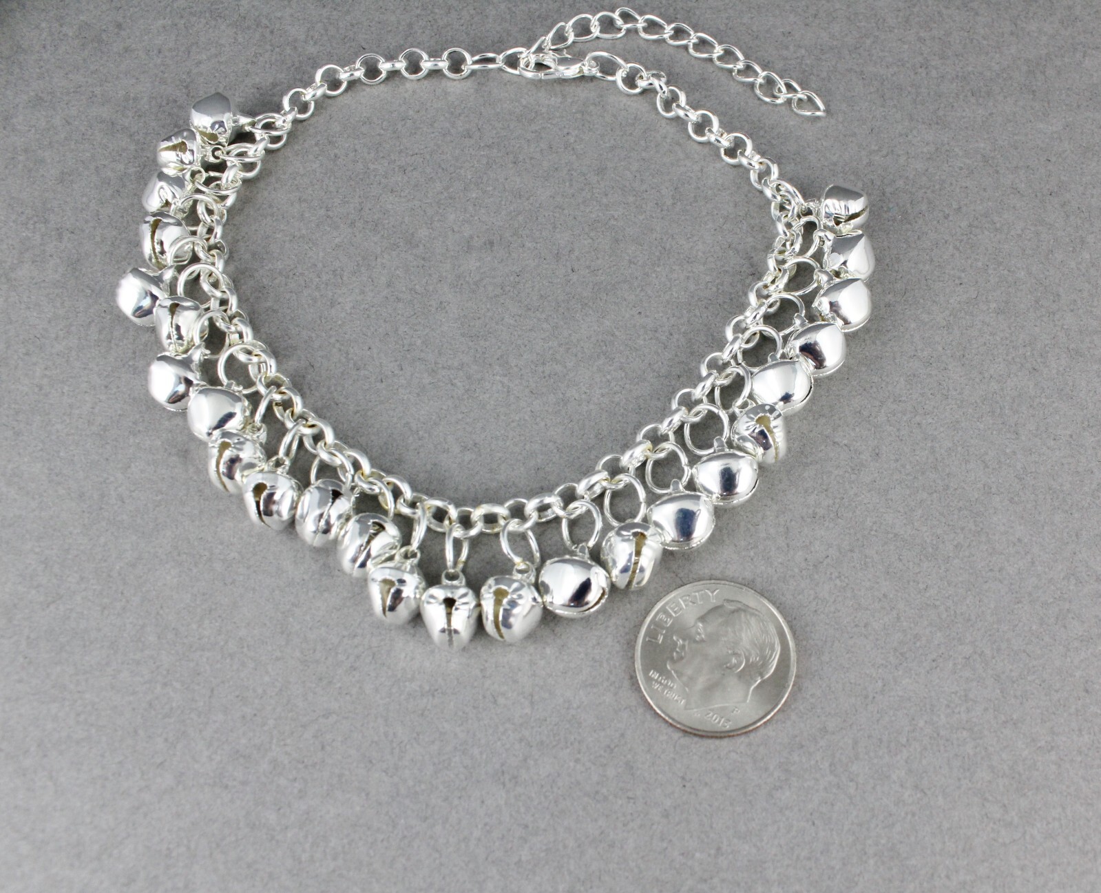 silver jingle bells adjustable anklet ankle bracelet belly dancer 8-10″ long