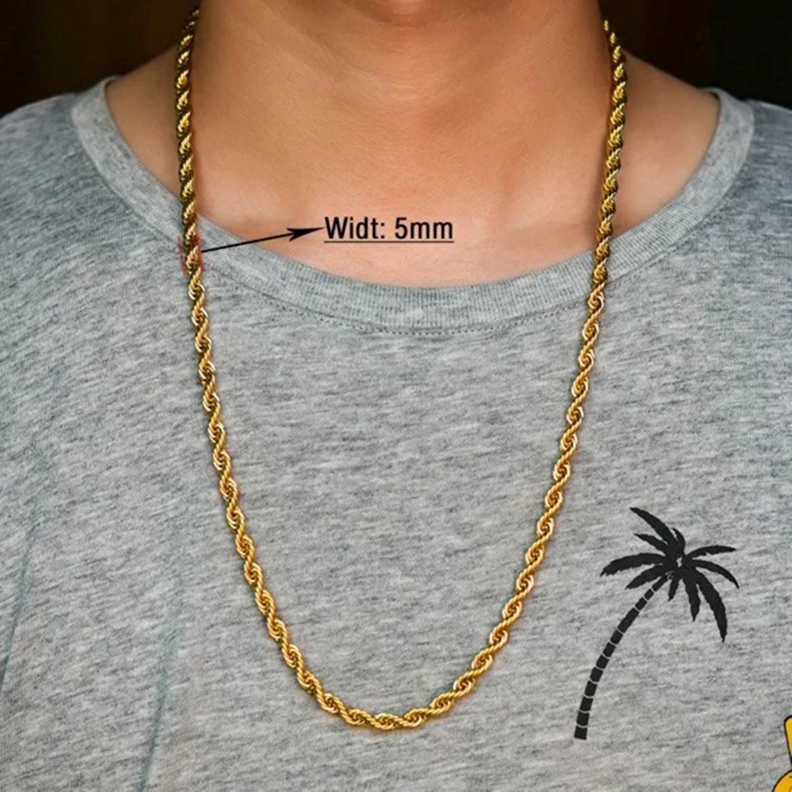 Rope chain necklace for men and women, stainless steel, 16/ 30 in, 2/3/4/5/6mm