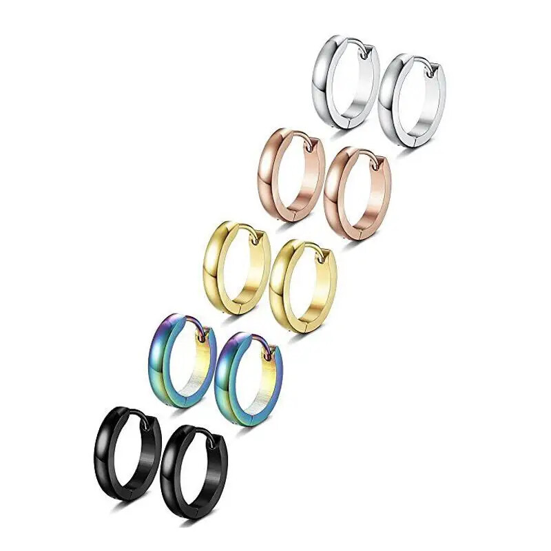 5Pairs/set Stack Hoop Nose Ear Hinged Tragus Ring Septum Clicker Surgical Steel