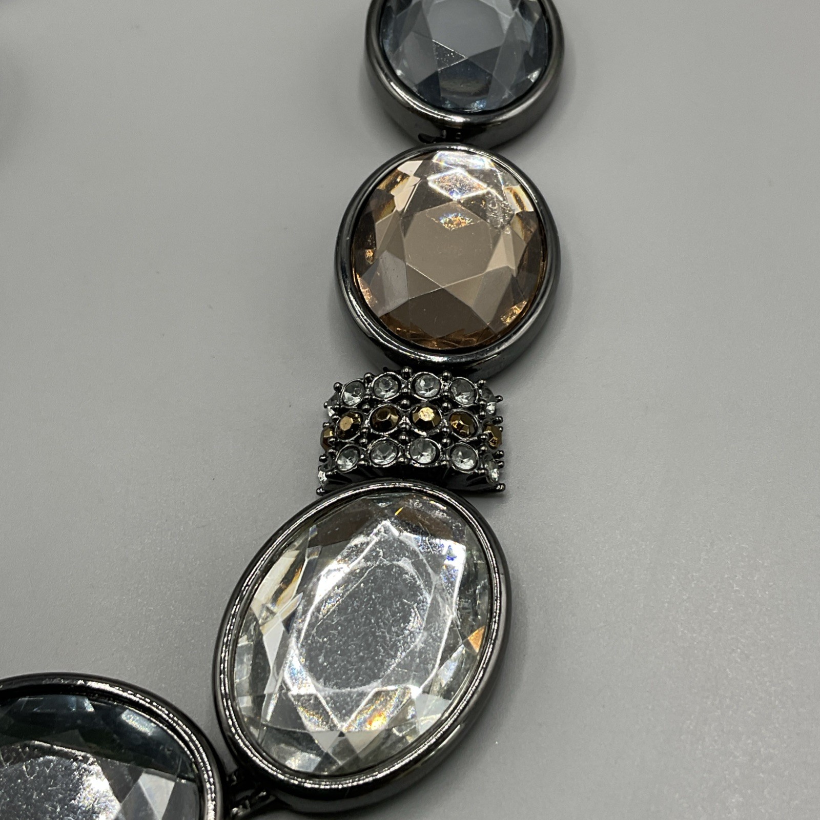 Designer Signed Dana Buchman Statement Necklace Silver Tone Rhinestone