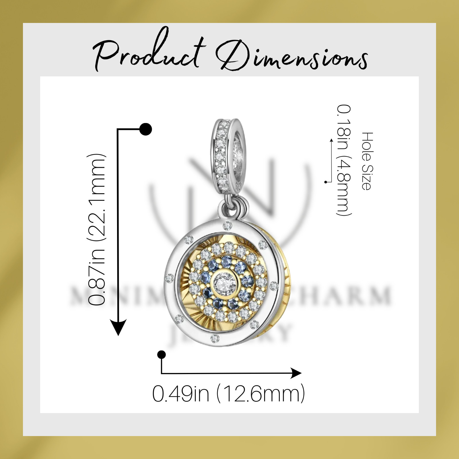 Compass Dangle Charm For Bracelet, Gold Compass Charm, Travel Charm