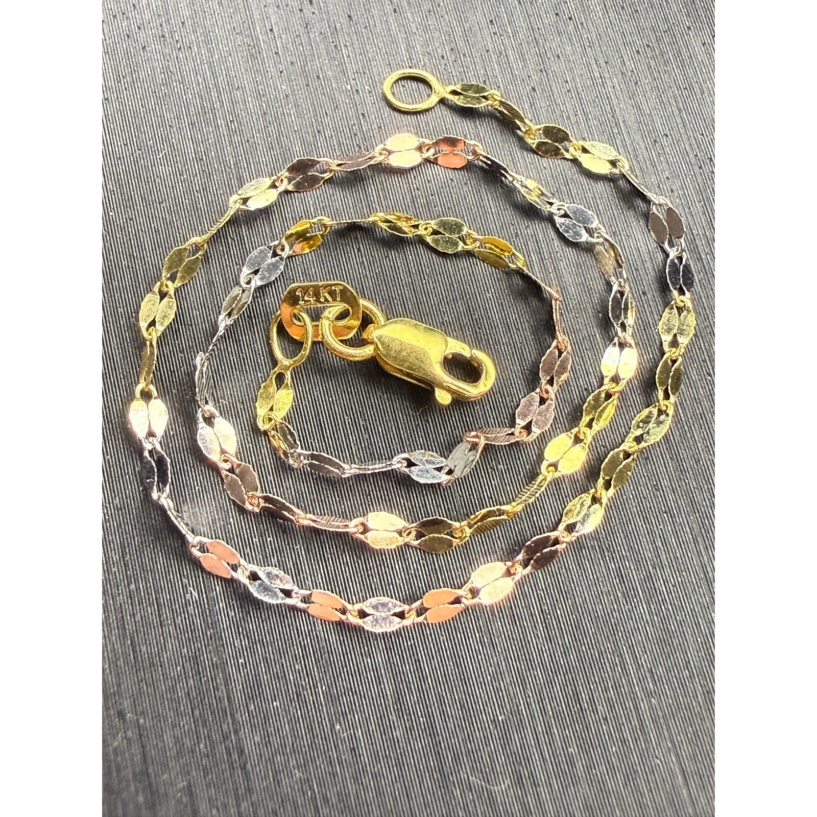 Solid 14k Italian Yellow White Rose Gold Mirror Link Bracelet 8” Long 1.8mm Wide