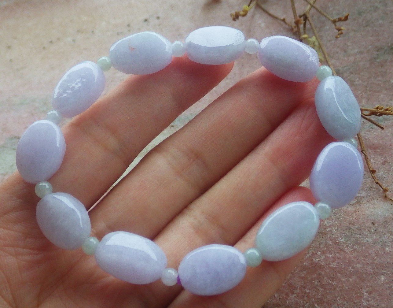 Video Certified Lavender Natural JADE JADEITE Bead Bangle Bracelet 132931 VS