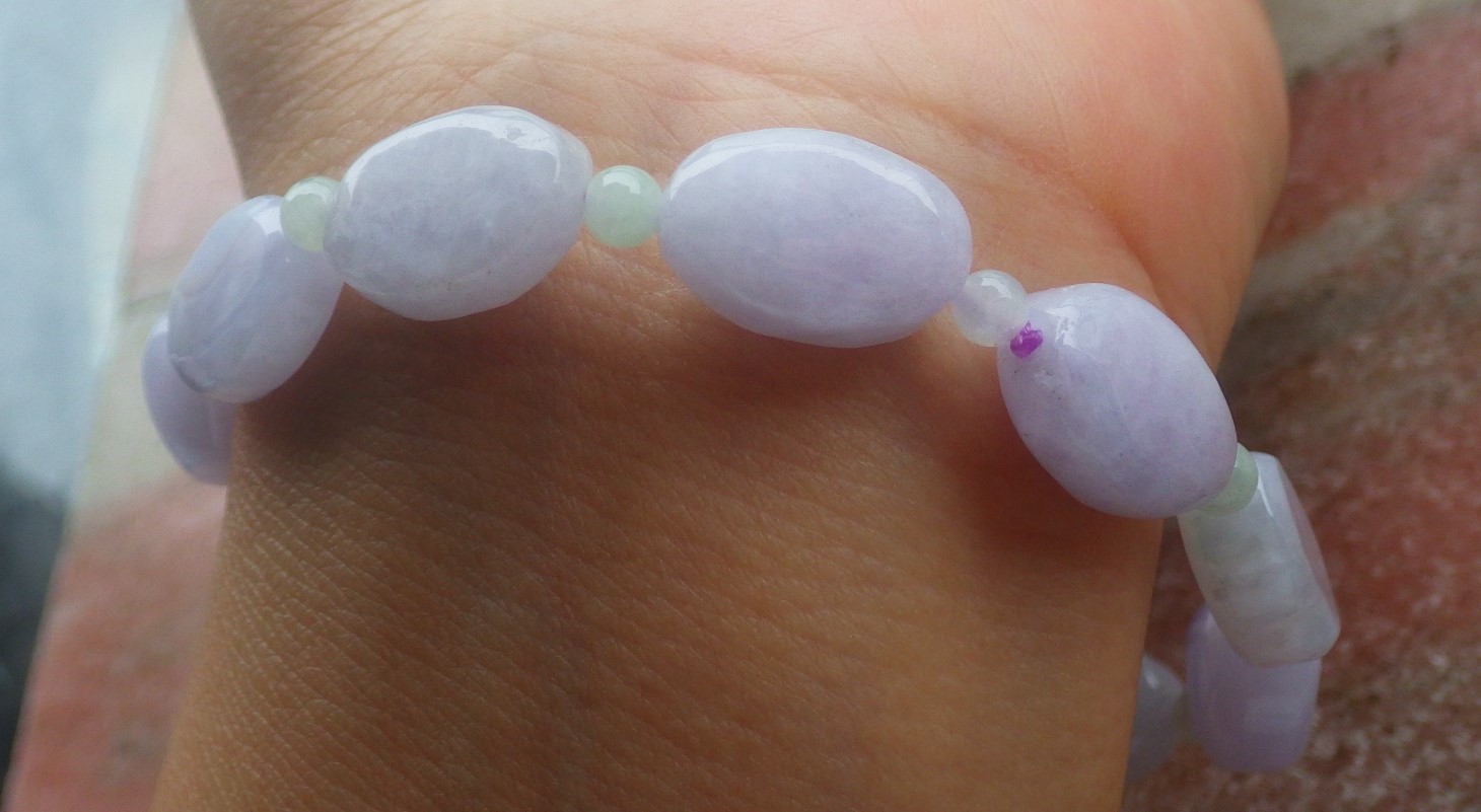 Video Certified Lavender Natural JADE JADEITE Bead Bangle Bracelet 132931 VS