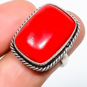 Red Coral Gemstone 925 Silver Plated Ring s.7 TR7508-804