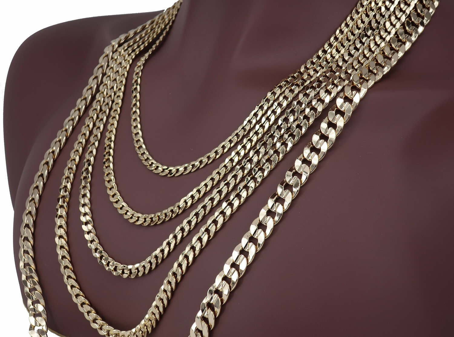 Concave Cuban link Chain Necklace Bracelet 5mm to 10mm Yellow 14K Gold Plated