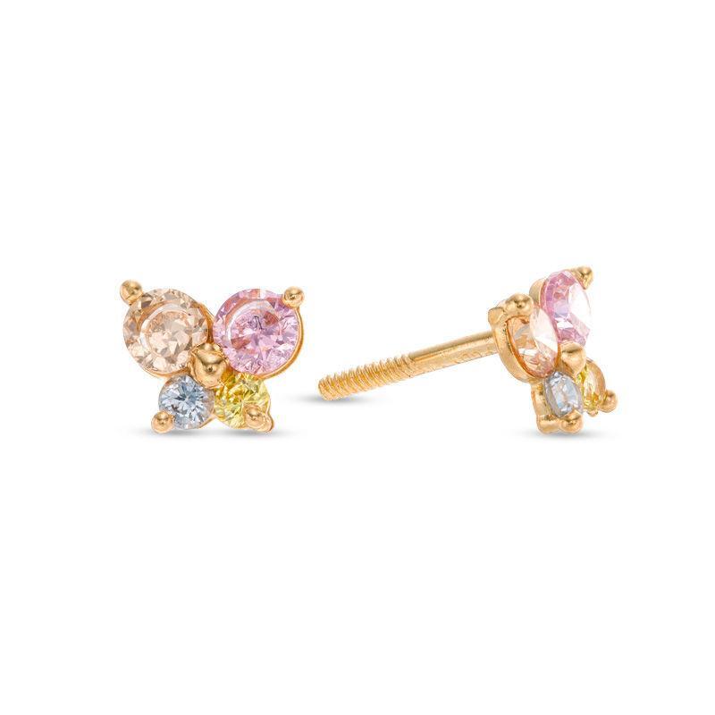 10K Yellow Gold Butterfly Stud Earrings with Screw Backs