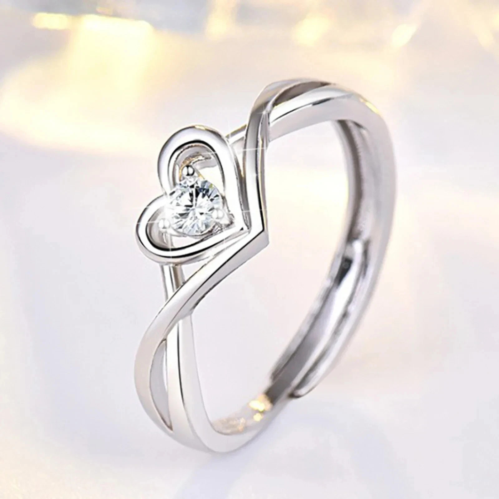 Fine 925 Sterling Silver Heart CZ Rings Women Promise Love Engagement Gift Band