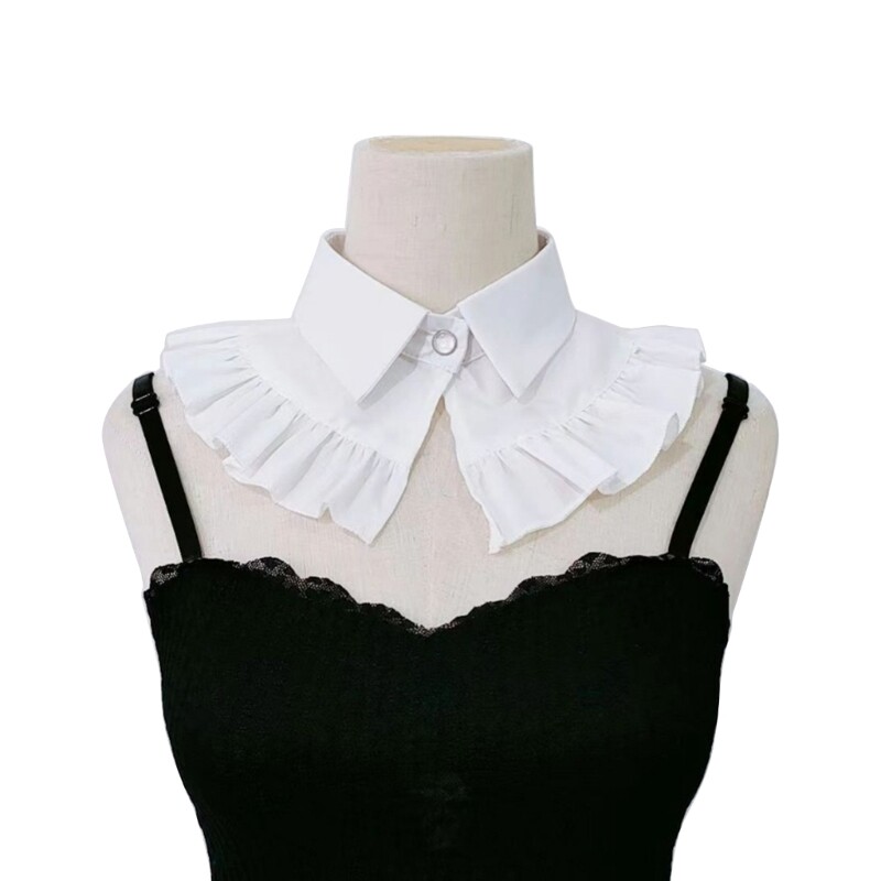 Women Elegant Ruffle Trim Lapel False Collar Button Front Blouses Half Shirt