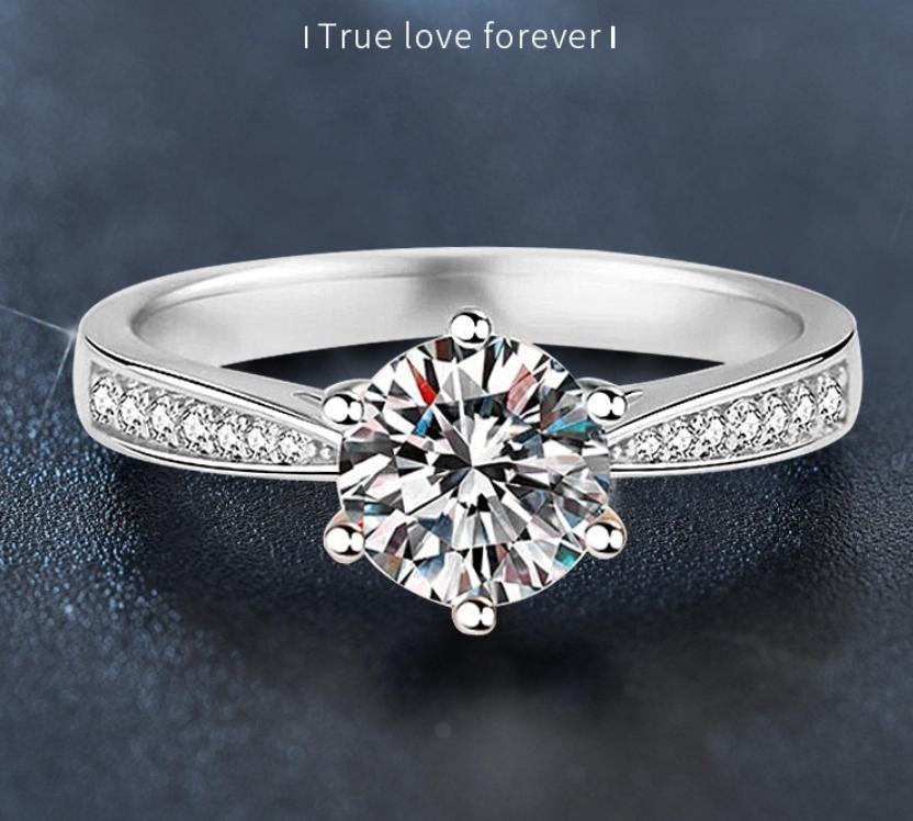 S925 Sterling Silver 1 carat moissanite classic six-prong diamond ring