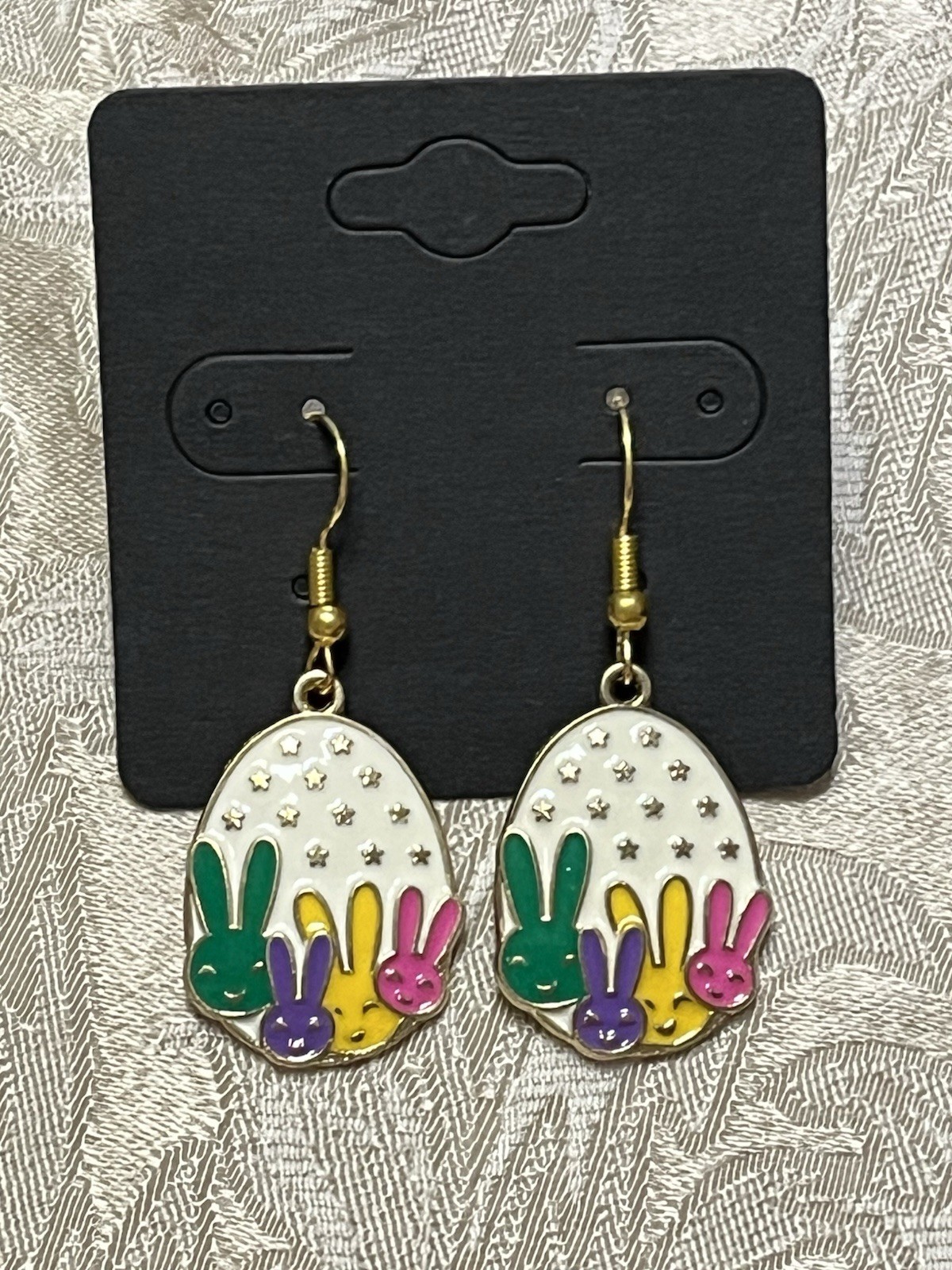 Cute Easter Bunny Eggs Charm Gold Drop Dangle Adorable Fashion Fun Earring Set