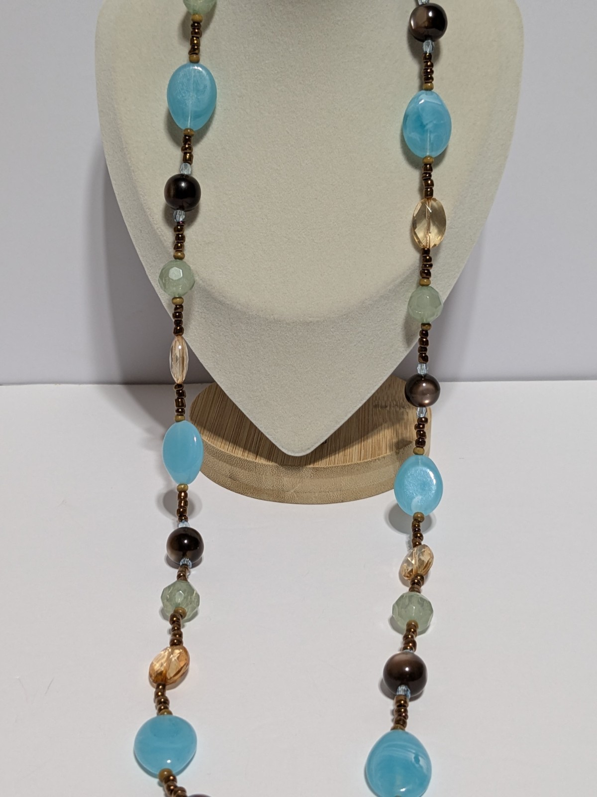 Multicolor & Multi Shaped Acrylic & Glass Beaded Necklace 32″. BOHO.