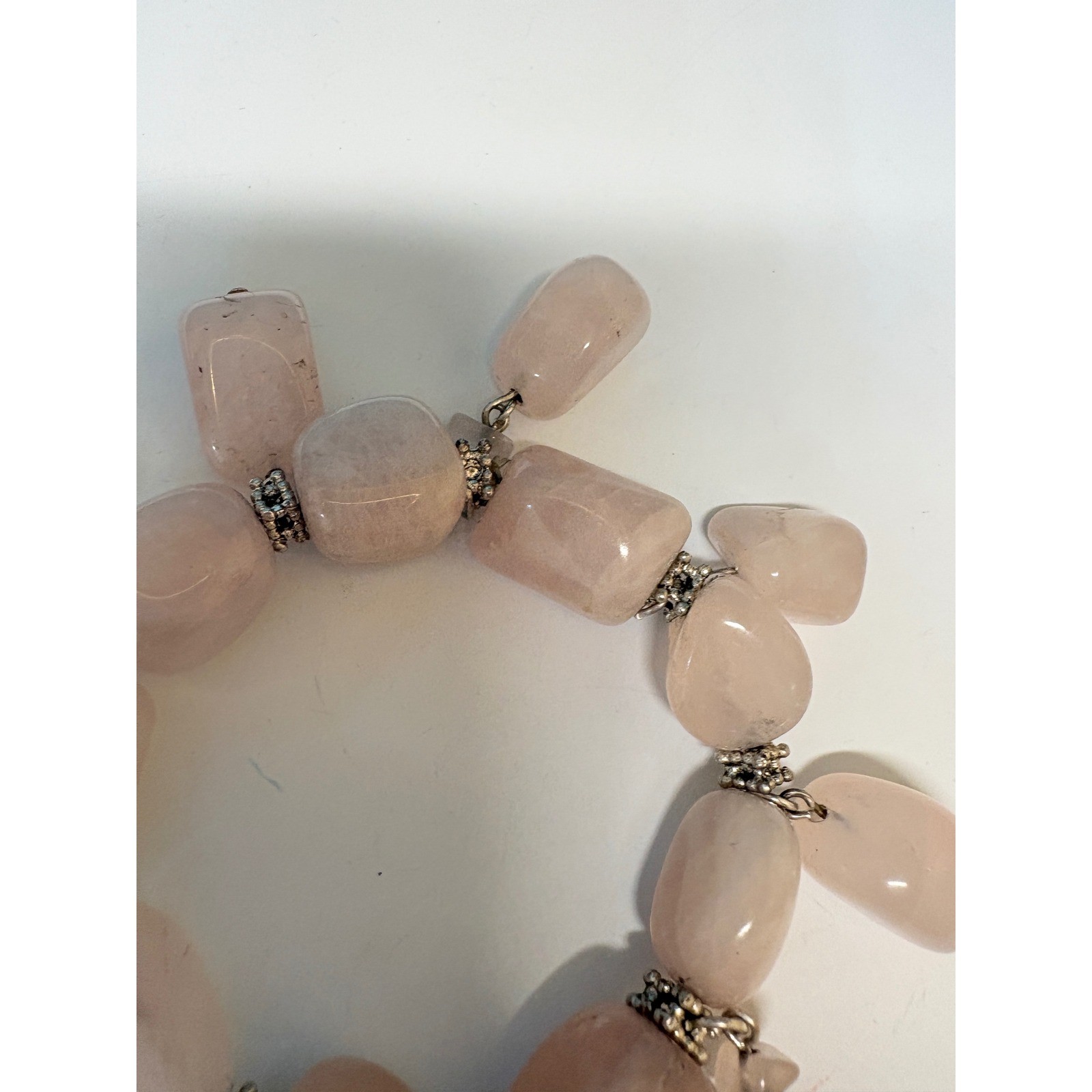 Rose Quartz Chunky Stretch Bracelet Tumbled Stone Dangle Charms Pink Boho 7.75″