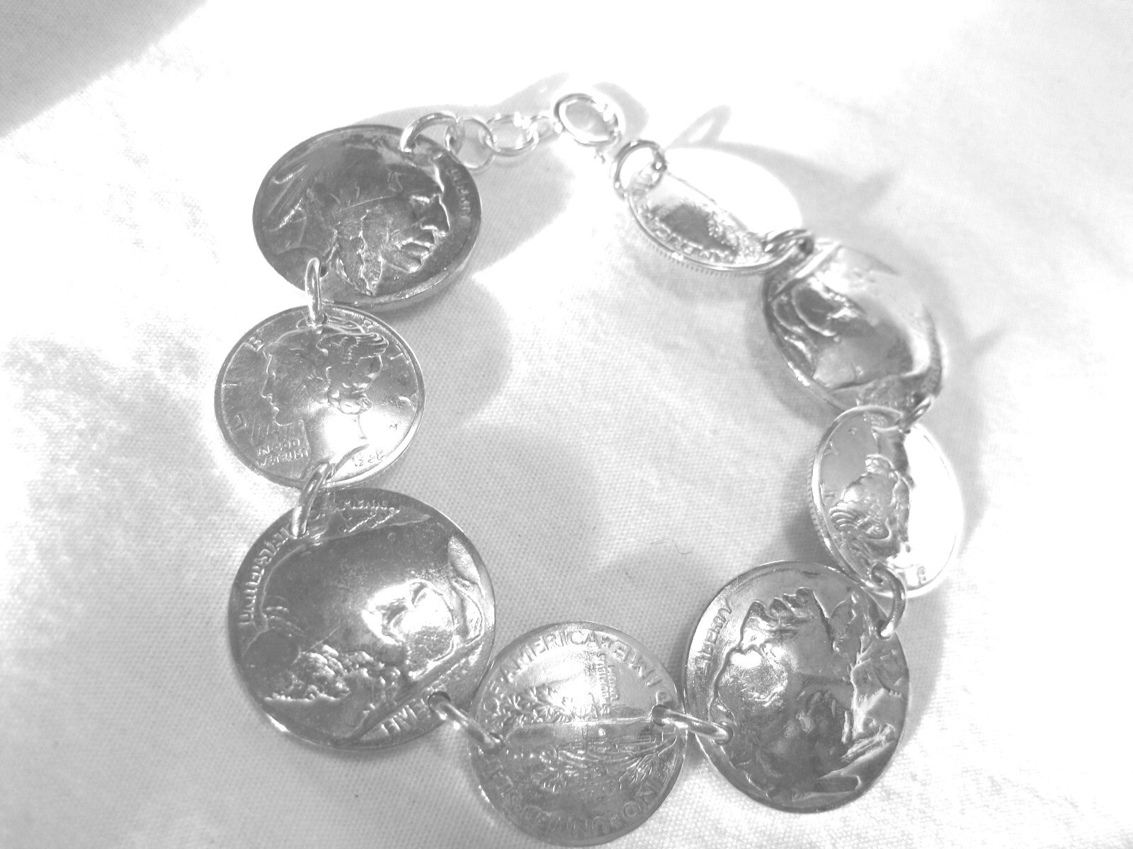 Antique buffalo nickel, Mercury dime and wheat penny bracelet-free shipping