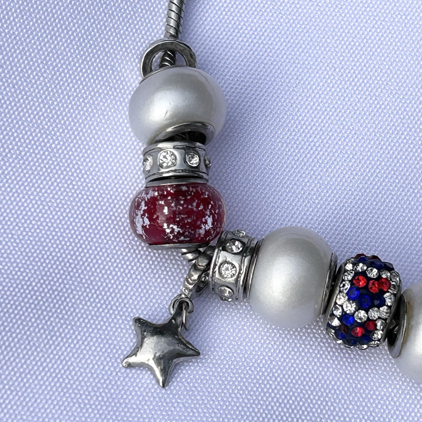 Slide Style Charm Bracelet Patriotic Fourth Of July I Love USA Stars Rhinestone
