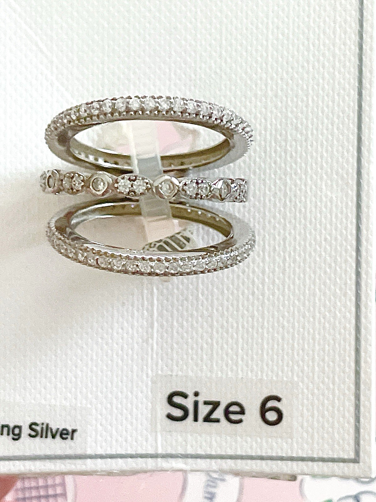 Sterling Forever Sterling Silver 3-Row CZ Band Ring, Silvertone, Size 6,$110