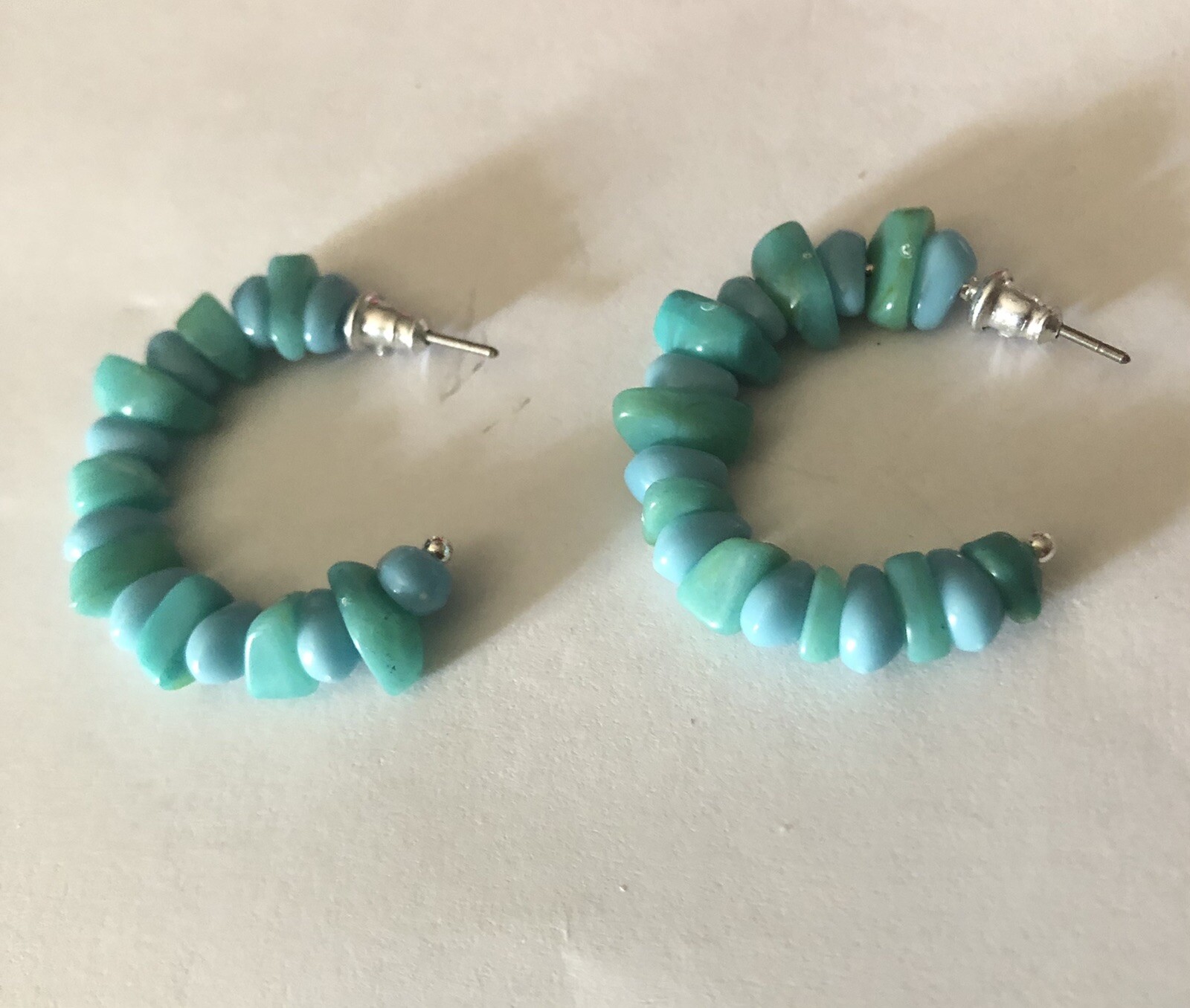 1 1/4 Inch Aqua Beaded Hoop Earrings pierced new inbox. Never Used