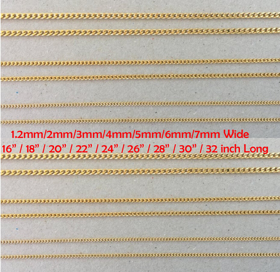 18K Yellow Gold Filled 16/18/20/22/24/26/28/30/32″ inch Curb Chain Necklace F70G