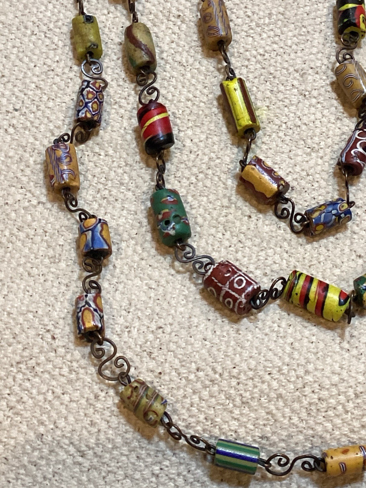 Vintage 70’s Venetian Glass Trade Beads Millefiori Style Fretwork Links Necklace