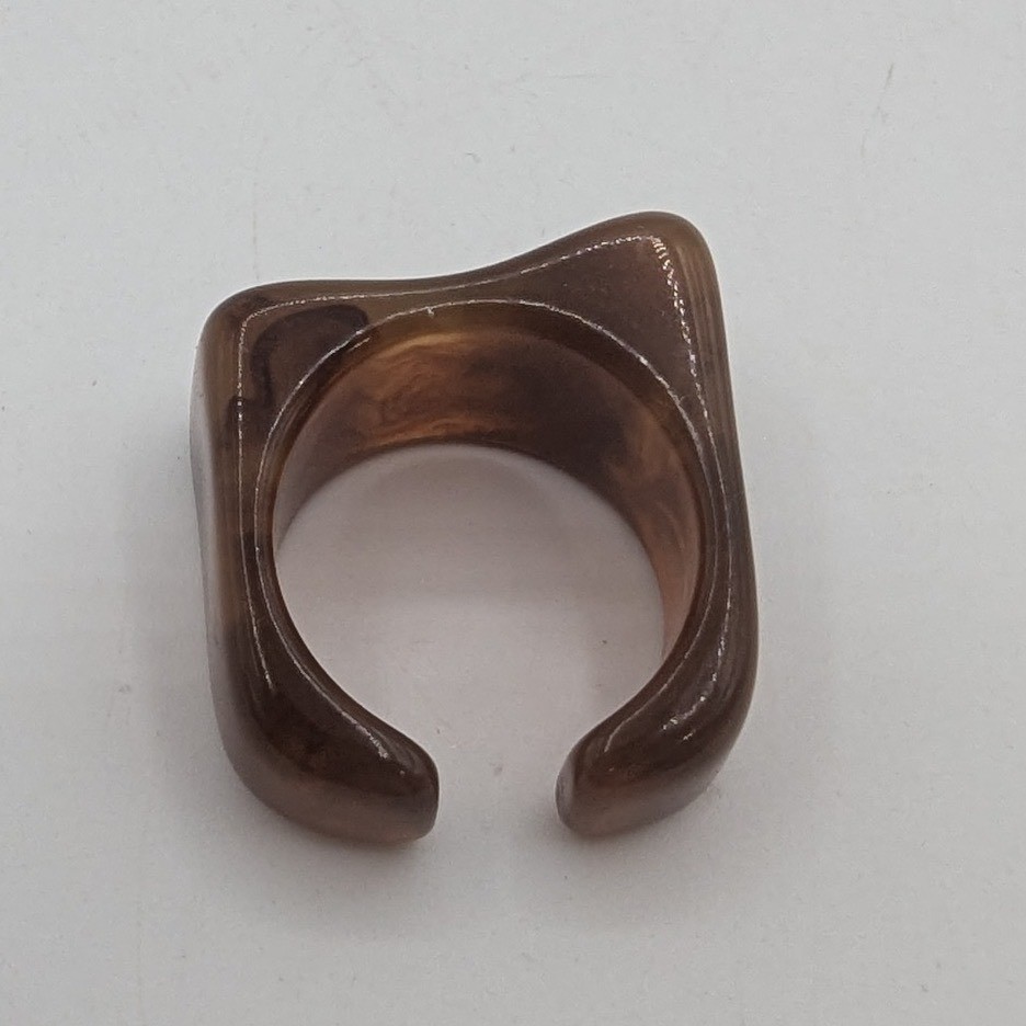 Brown Marbled Resin Square Statement Ring Chunky Open Back Size 7 Geometric