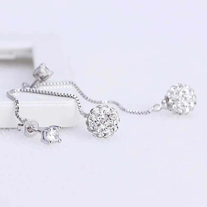 CHSHINE Shambhala Crystal 925 Sterling Silver Long Tassel Drop Earrings Jewelry