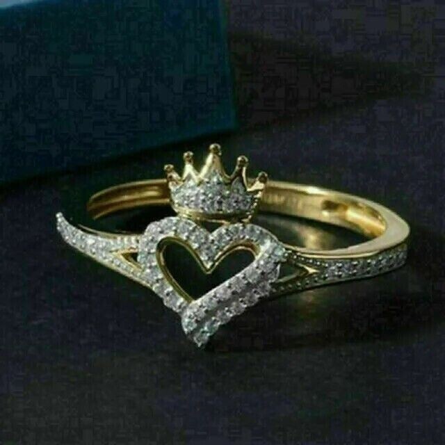 2 Ct Round Cut Simulated Diamond Wedding Heart Ring 14k Yellow Gold Plated