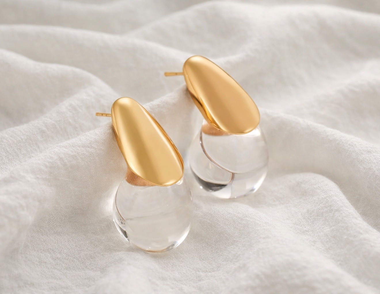 Clear Earrings Lucite Retro Water Drop Gold Stud Boho Statement CZ Teardrop