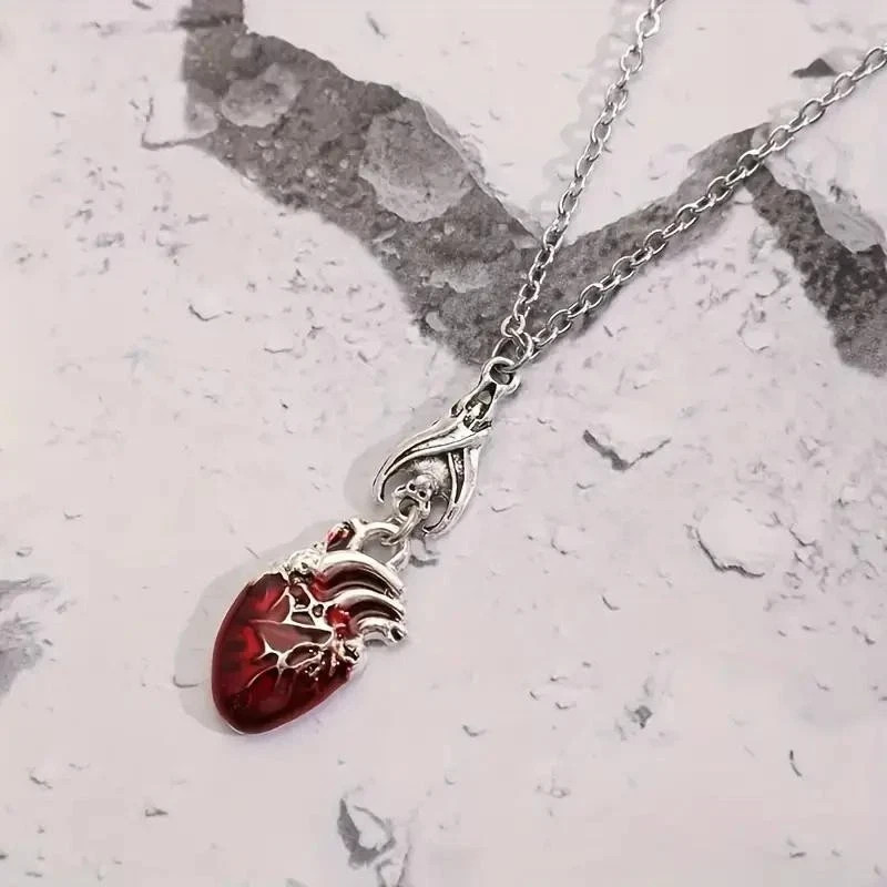 Gothic Vampire Bat Bloody Heart Pendant Necklace Pagan Witch Halloween Jewelry