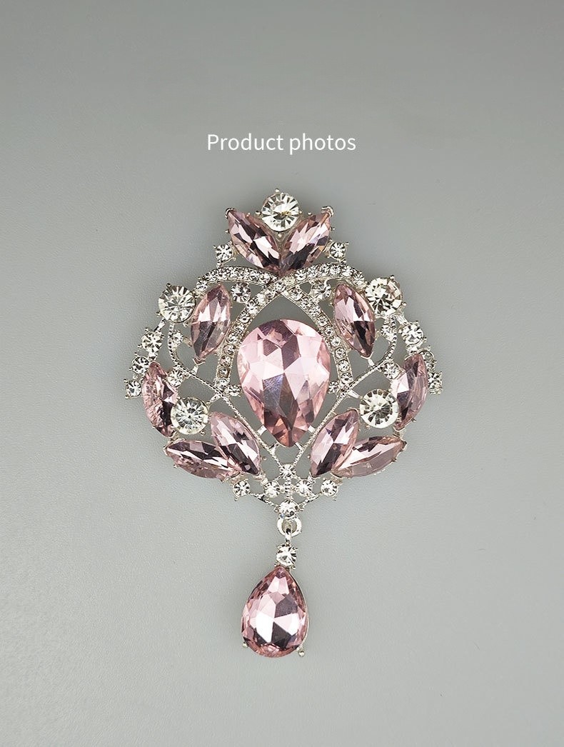 Pink Sparkling Brooch with Rhinestone Crystal for Women Dress Coat Jewelry