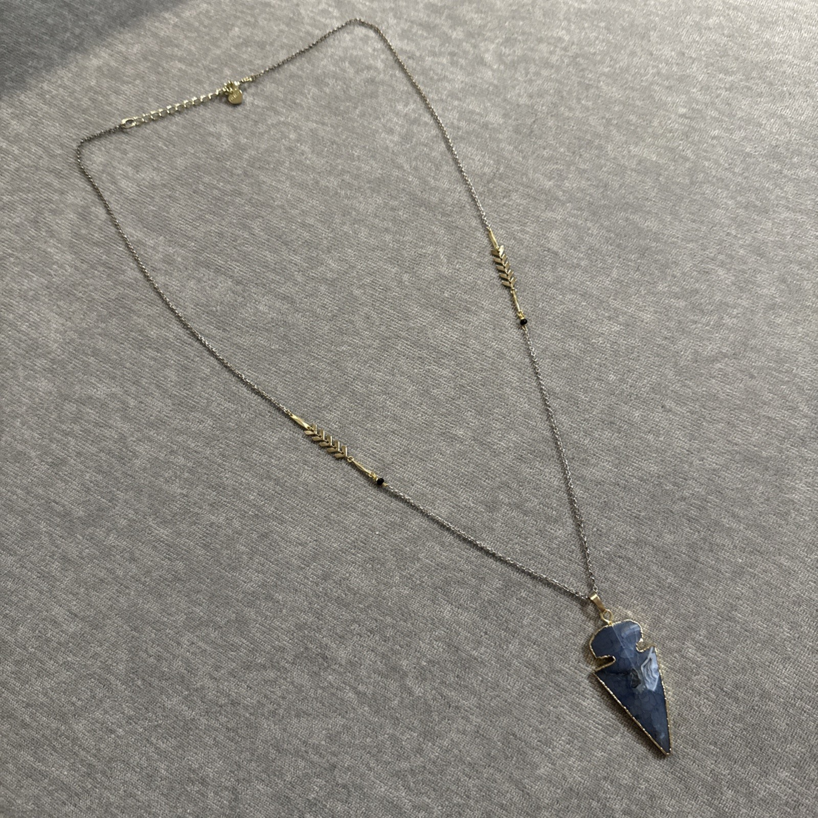 NAKAMOL Long Arrowhead Necklace Green Blue Gold Chain Boho Statement