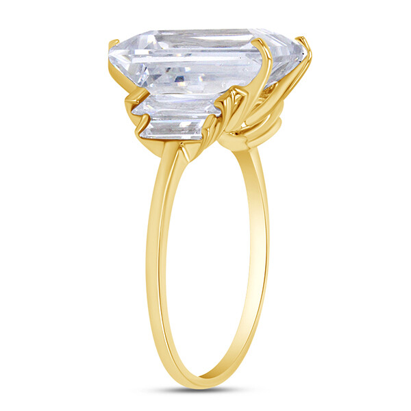 5 Stone Engagement Ring Emerald Cut Cubic Zirconia 14K Yellow Gold Plated Silver
