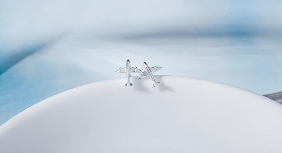 Super Adorable Silver SP Tiny Airplane Aircraft Plane Stud Earrings