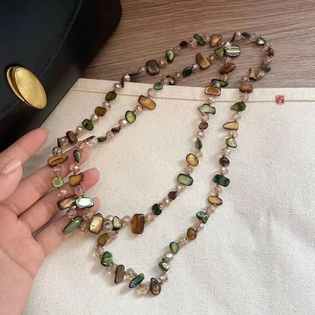 Bohemian Colorful Shell Layered Necklace for Women Creative Retro Irregular Long