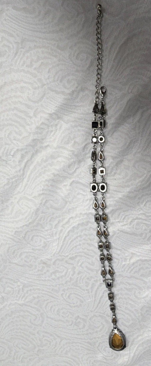 Vintage Y-Lariat Alternating Faceted Crystals Drop Black Onyx Pendant Necklace